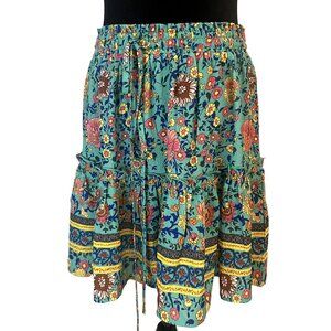 Knee Length Colorful Casual Ruffle Summer Flower Floral Skirt Size Medium